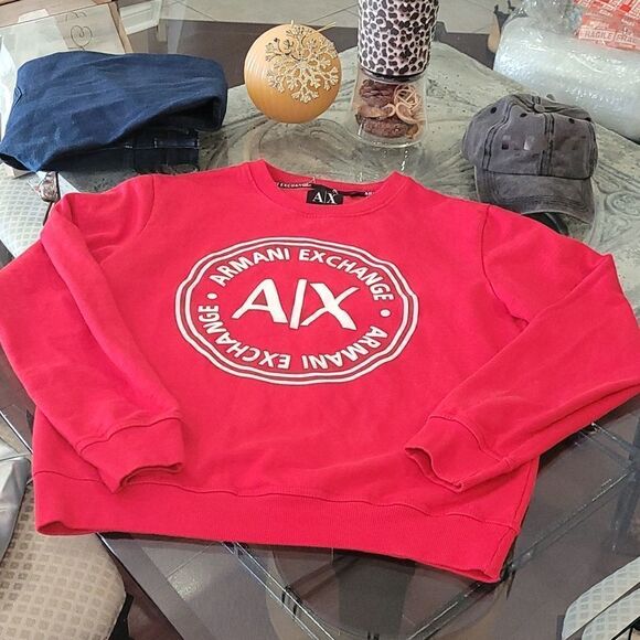 𝅺ARMANI EXCHANGE CIRCLE LOGO SWEATSHIRT RED - Picture 1 of 7